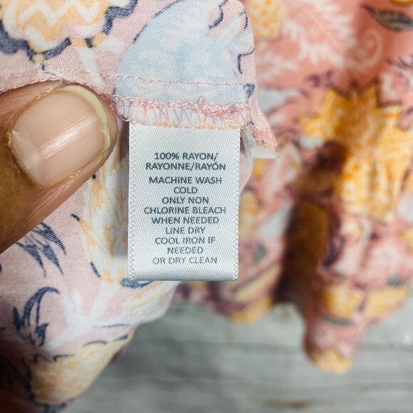 LOFT Women Floral Sleeveless Dress Tiered Ruffle Hem Pink Rayon Size M - Picture 6 of 6